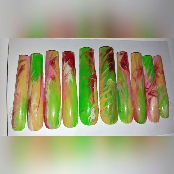 Hand crafted custom cateye 10pc xxl long acrylic presson luminous nails sz large - Picture 7 of 8